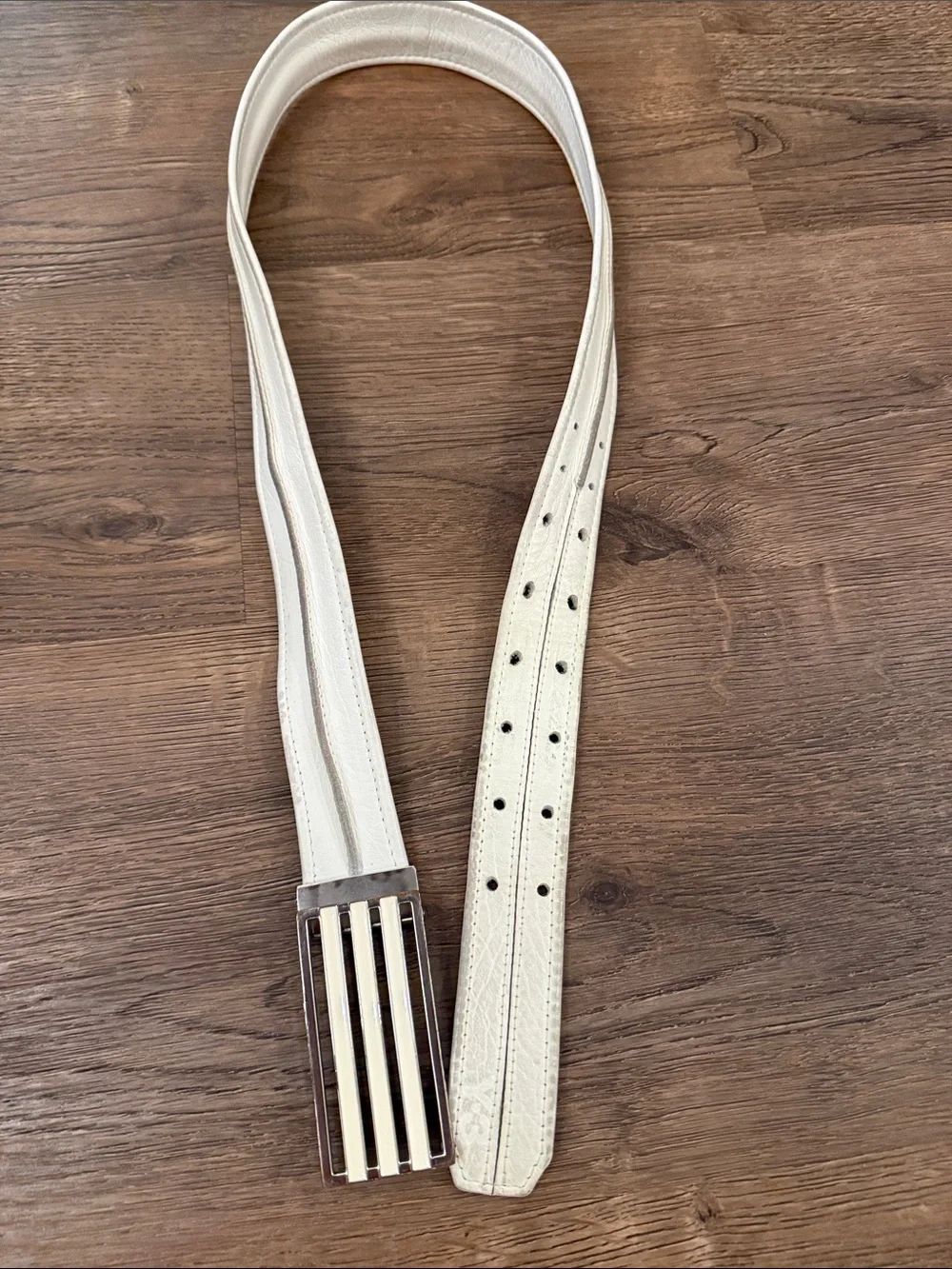 Adidas Yohji Yamamoto Y-3 White Leather Belt Brushed Silver Bar Buckle Medium